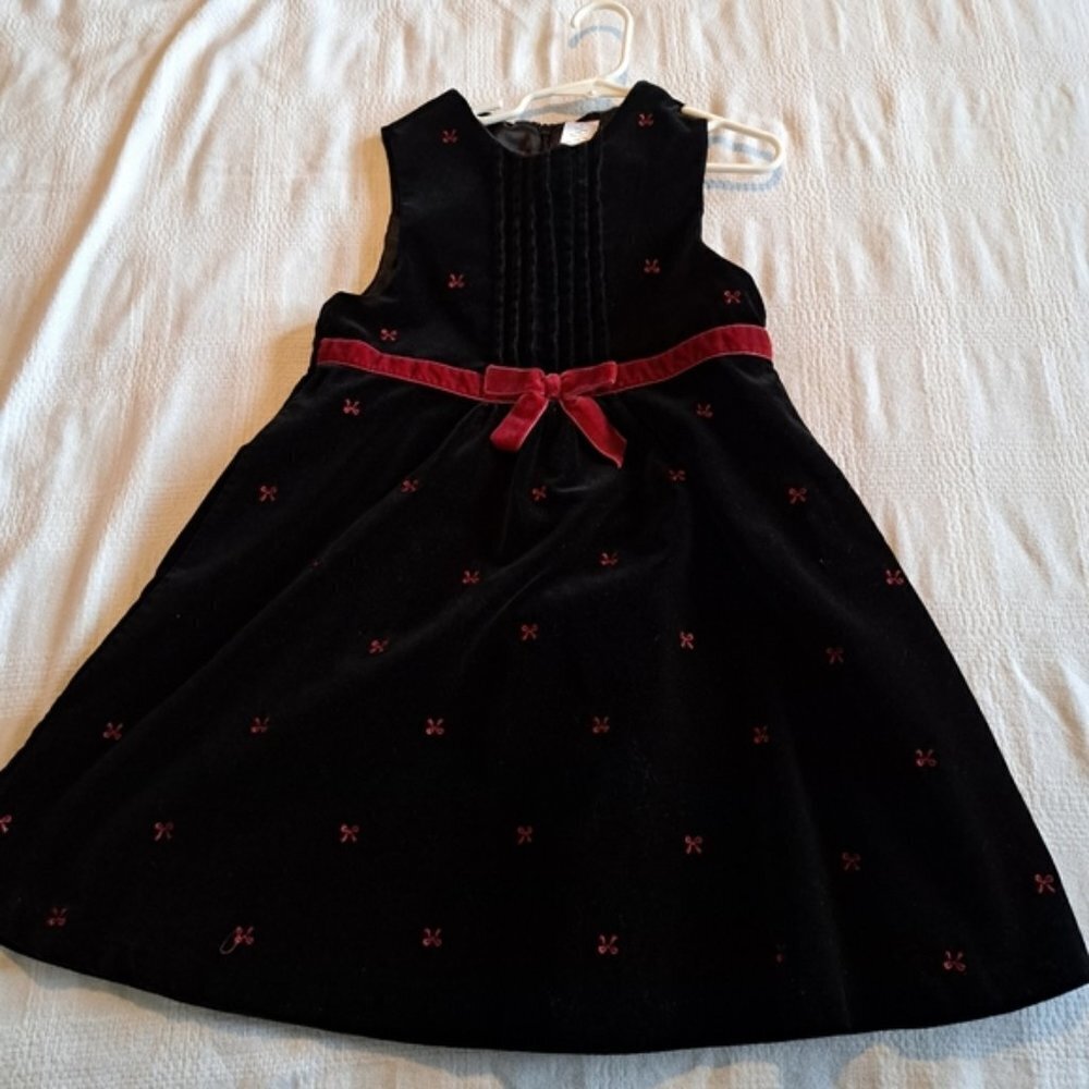 Gymboree girls size 8 black velvety dress with embroidered bows 2005